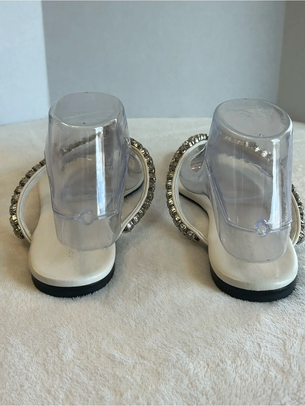 Tory Burch Crystal-Embellished White Thong Sandals Ivory Leather Women’s Size 9M